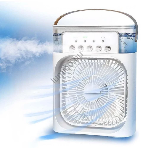 Párásítóval ellátott asztali ventilátor, 600 ml, 3 fokozat, LED világítás, USB-s