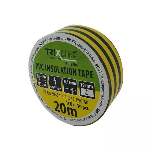 TR-IT 206 PVC szigetelőszalag 20m - zöld-sárga