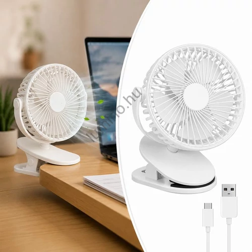 Vezeték nélküli mini ventilátor csiptetővel, USB-C, 1200 mAh, fehér