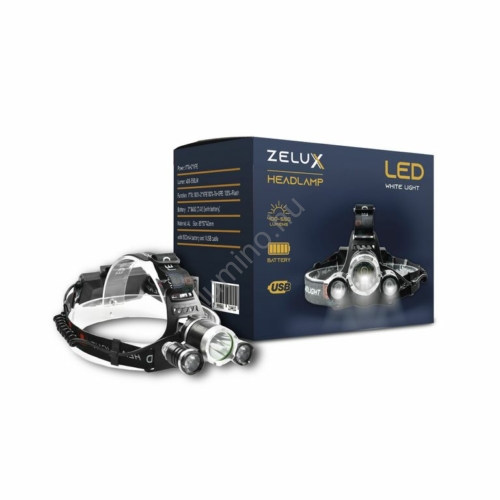 Zelux Led akkumulátoros fejlámpa, töltő + akkumulátor