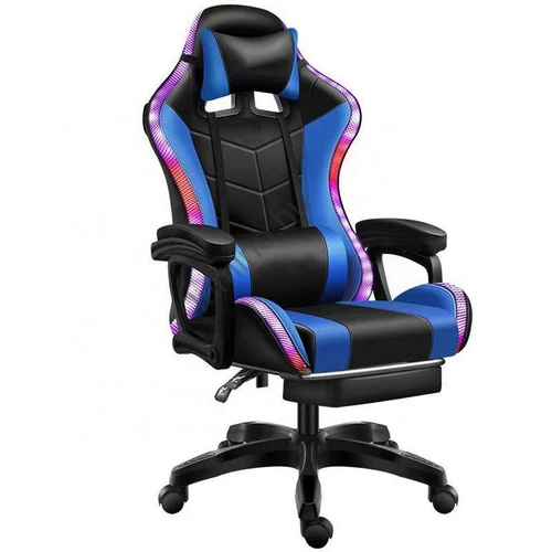 Zelux RGB LED-es gamer szék párnával, karfával kék-fekete színben
