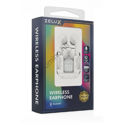 Zelux vezeték nélküli fülhallgató, Bluetooth 5.3, zajszűrés, kijelző, fehér