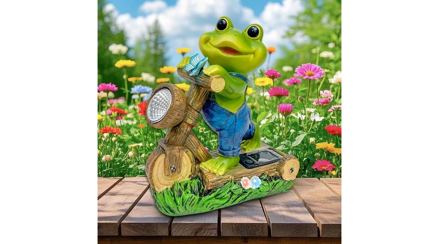 Dekoratív napelemes béka lámpással