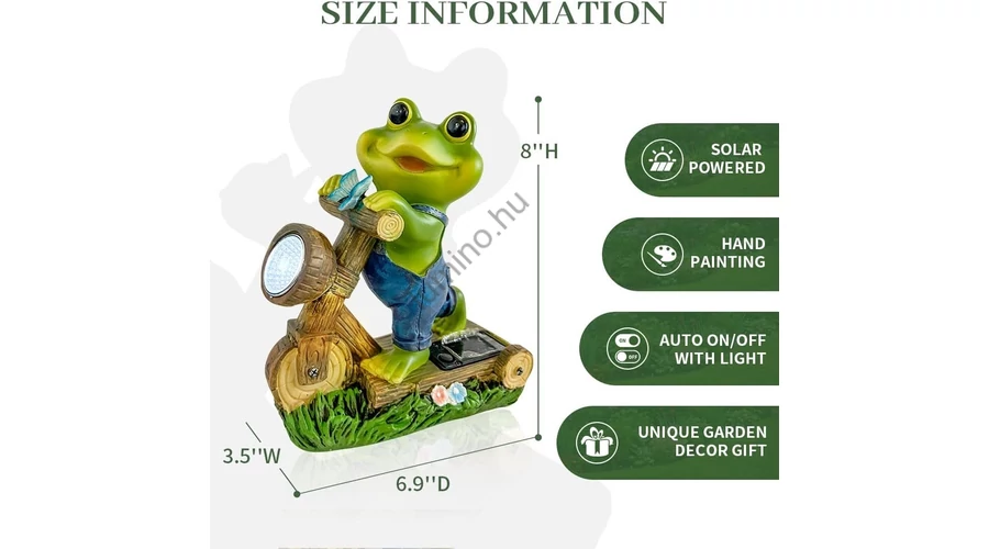 Napelemes béka kerti dekoráció LED lámpással