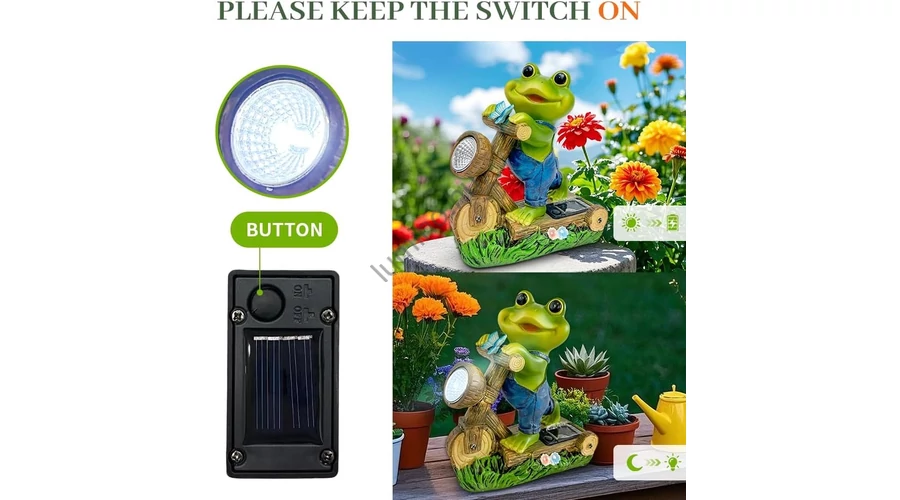 Napelemes béka dekoráció egyszerű bekapcsolása